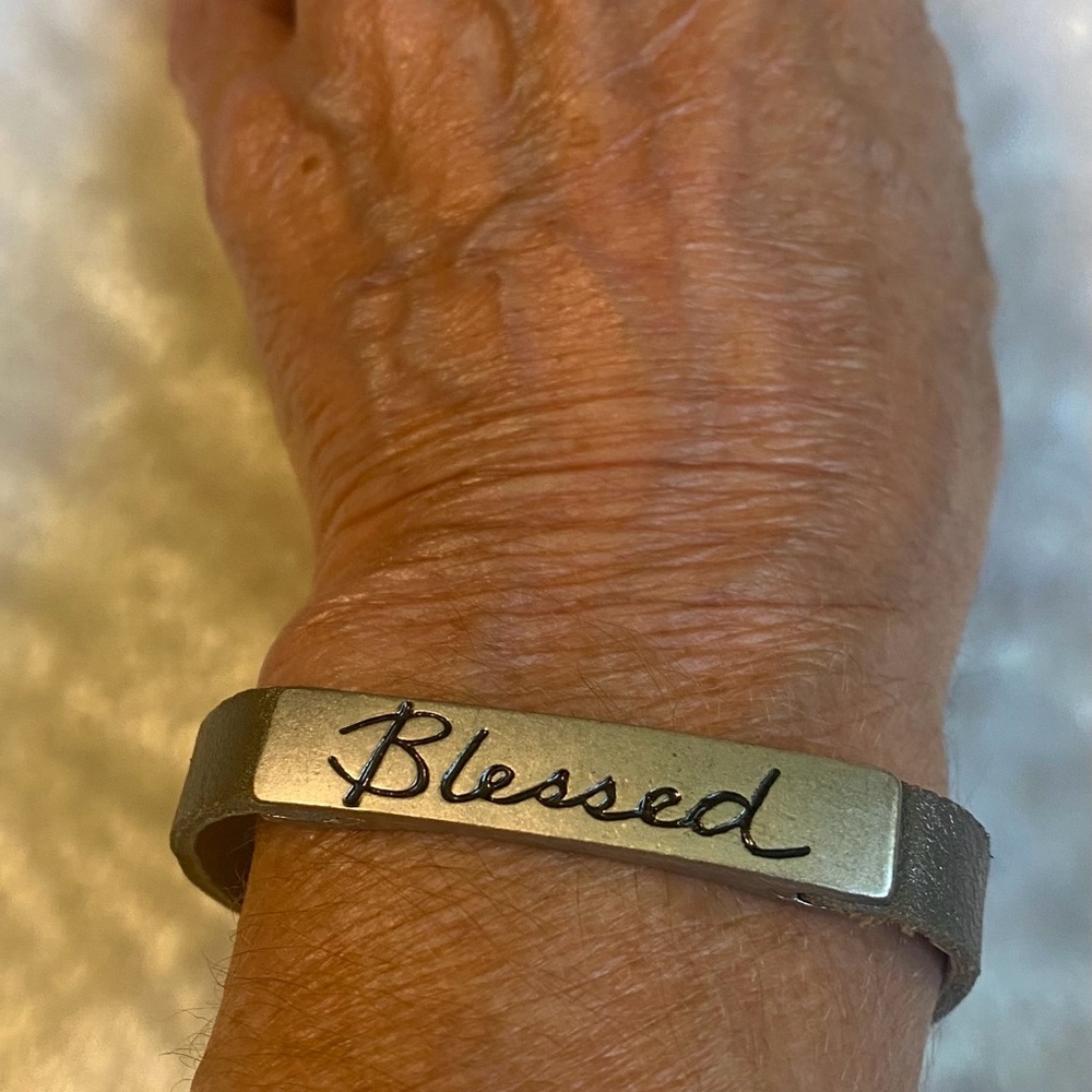 🍀Good Works Bracelet Vegan Leather Silver 'Blessed' Bracelet